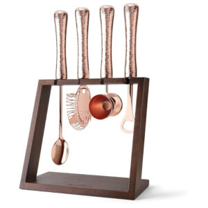 Final Touch 4 Piece Bar Tool Set with Stand - Copper Metal Handles