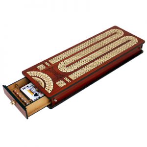 12in Bloodwood and Maple Continuous Cribbage Board 3 Tracks with Storage Drawer - Image 3