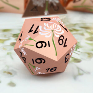 Haxtec White Spider Lily Flower Metal DND Dice Set for Dungeons and Dragons TTRPG-Rosegold & White