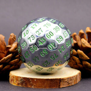 Haxtec Metal D100 Dice - Silver Glowing Green