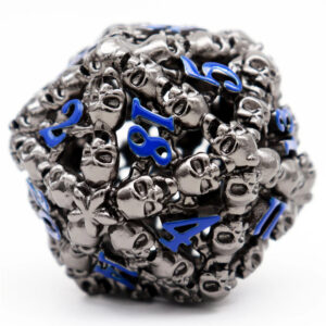 Haxtec Giant D20 40mm Hollow Metal Black with Blue Die
