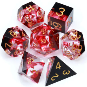 Haxtec D&D Dice Set Sharp Edge Resin Dice - Blood Swirls with Gold Numbers