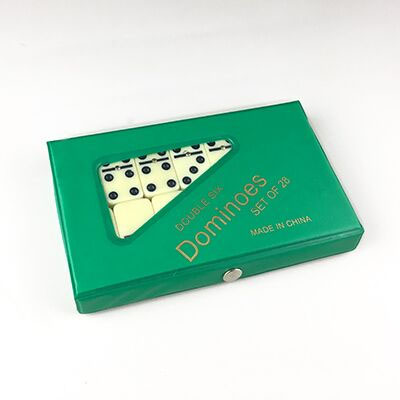 Double 6 White Dot Black Dominoes with spinners in a vinyl case