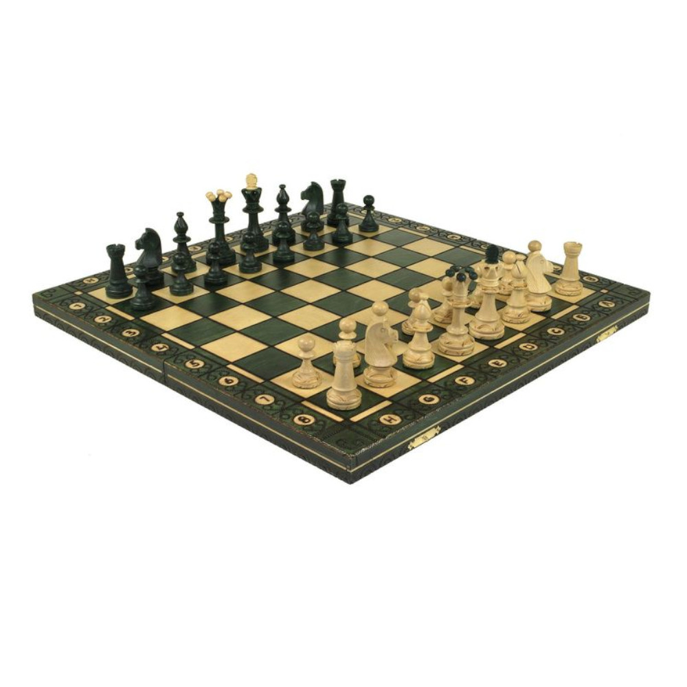 Wegiel Senator 16in Wooden Chess Set - Green