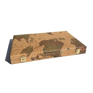 18n Backgammon Set In Brown Vinyl Map Design Case - Image 4