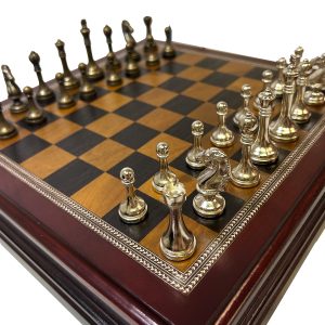 Classic 12in Inlaid Burl Wood Chess Set - Image 3