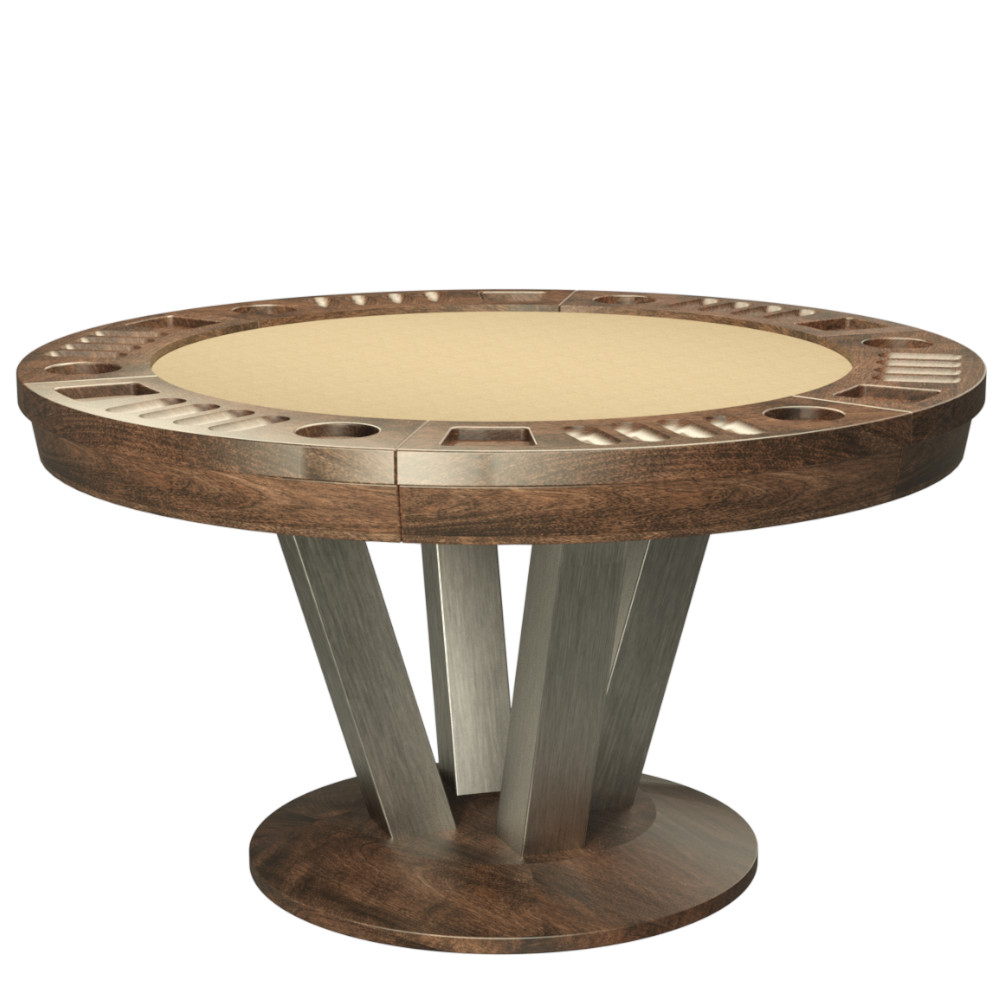 La Condo Round Poker and Card Table with Stainless Steel Legs and 2 in 1 Dining Top